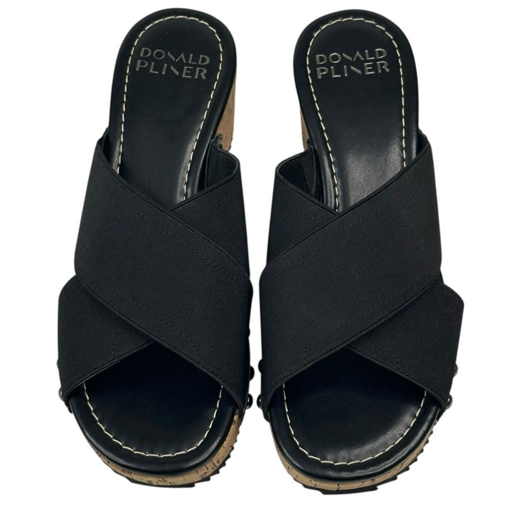 Donald Pliner Summera Cork Wedge Slide Sandals Black Womens Size 7.5M New $198 - Picture 2 of 9